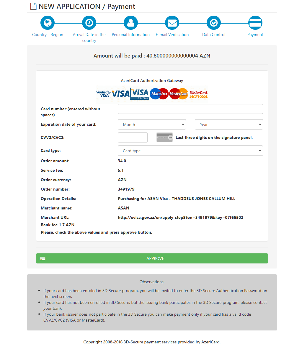 Azerbaijan Single Entry Visa Payment